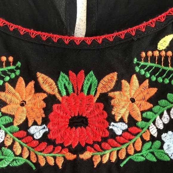 Jodiful Floral Embroidered Bohemian Pullover Blouse Tie Sleeve Medium Black - Picture 4 of 11